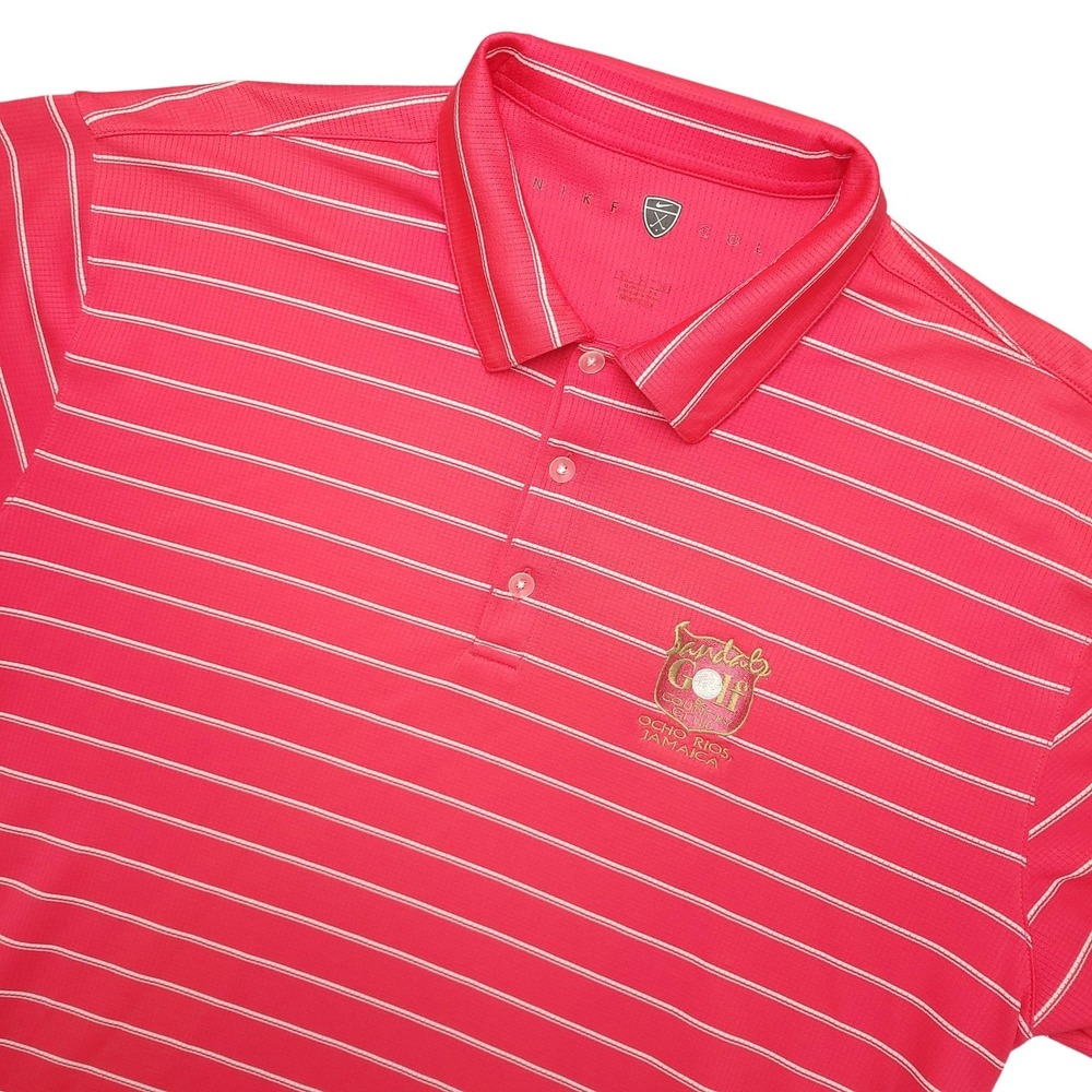 Nike Golf Dri-FIT Polo Shirt Mens XL Pink Stripe Sandals Golf Jamaica Ocho Rios